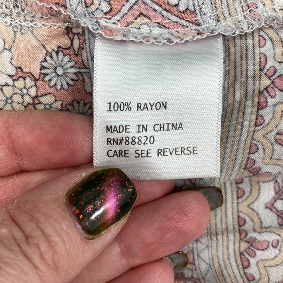 Cynthia Rowley Orange Floral Print Flowy 3/4 Sleeve Button Down Blouse - Picture 15 of 15